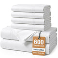 Premium Egyptian Cotton Bed Sheets Set – 6 Piece, 600 Thread Count, 100% Cotton Sheets, Hotel Luxury Sateen Finish, 15" Deep Pocket, Easy to ... - Breathable Egyptian Cotton Flat & Fitted Sheets - Default Title
