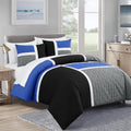 Luxurious Quilted Bernard 7-Piece Full Bed in a Bag Comforter Set with Sheets, Lightweight Comforter Blue Black Gray Patchwork Quilted ... - Luxurious Quilted Duvet Cover Set - Default Title