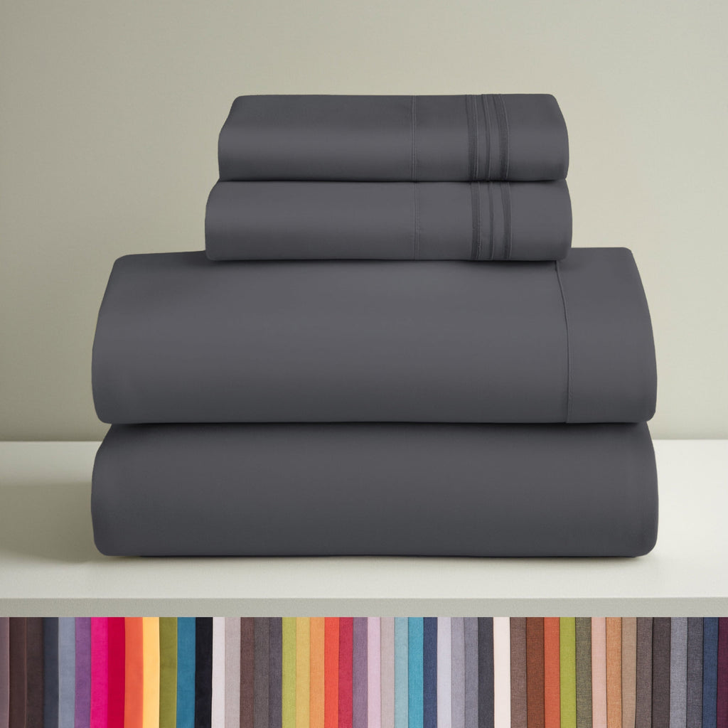 Premium Egyptian Cotton Sheets Set, 4 Piece Deep Pocket Sheets, 100% Soft Microfiber Bed Sheets Set, Gray - Luxury Bed Sheet Set with Deep Pockets - Default Title