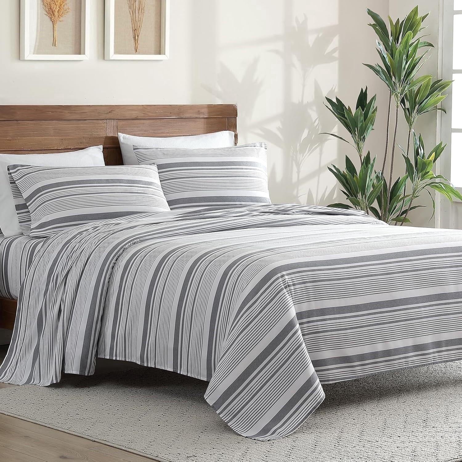 Cooling Sateen Home 3-Piece Twin Microfiber Classic Stripe Bed Sheet Set, Super Soft, Breathable Stripe Bedding with 16 inches Deep ... - Breathable Egyptian Cotton Flat & Fitted Sheets - Default Title