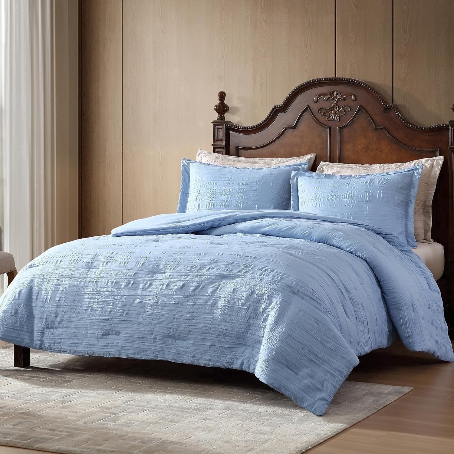 All-Season Queen Comforter Set Chambray Blue, 3 Pieces Comforter Set, All Season Lightweight Soft Embossed Bedding (86" x 88" Co... - All-Season Down Alternative Comforter Insert - Default Title