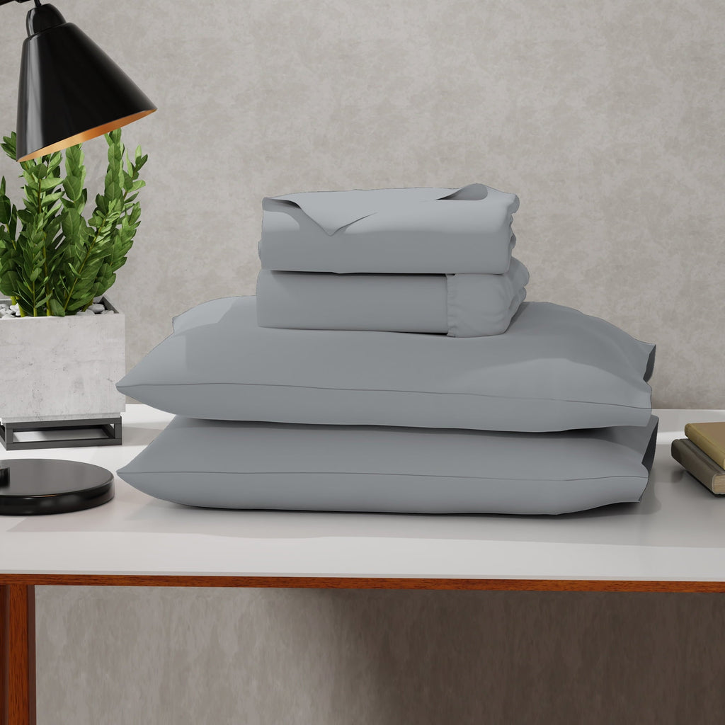 Premium Egyptian Cotton Soft Finish Microfiber Percale Queen Bed Sheet Set – 4-Piece Lightweight, Wrinkle-Resistant, Quick-Dry, Light Gray - Premium Ultra-Soft Pillowcase Pair for Sleeping - Default Title
