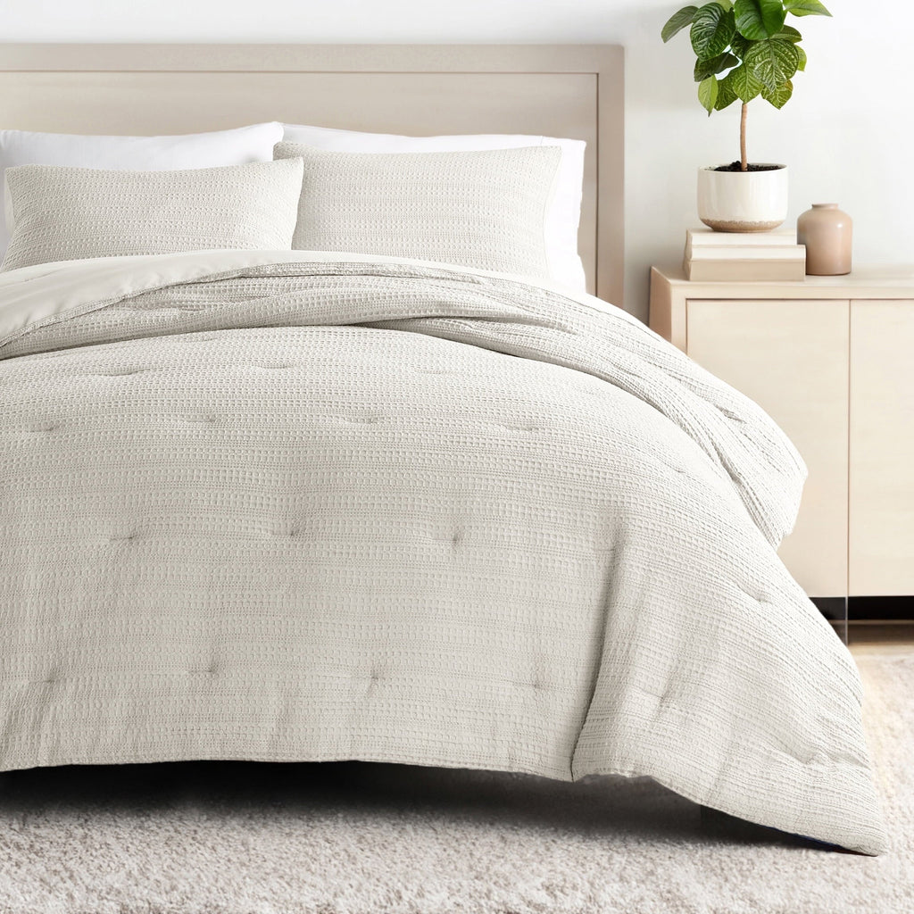 All-Season Textured Waffle Comforter Set ins Natural Waffle Comforter Bedding Sets, King/Cal King Size Bedding - Hypoallergenic Ultra-Fluffy Quilt for Winter - Default Title