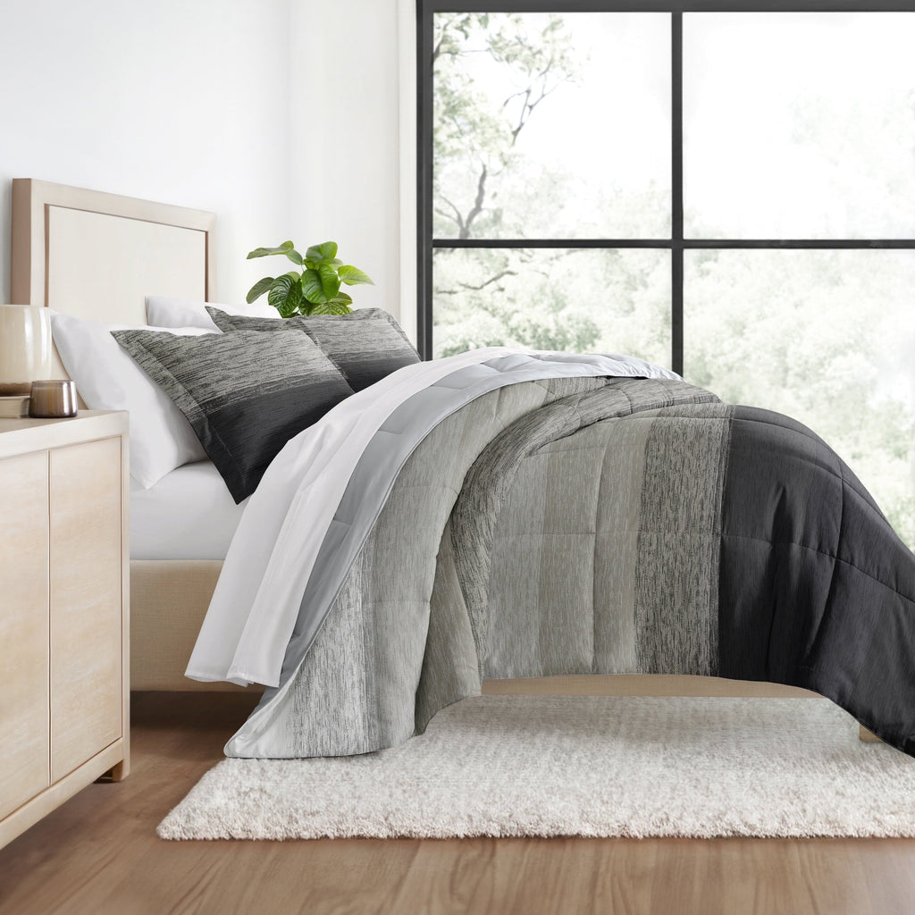 Heavyweight Warmth All Season Ultra Soft Comforter Set Lightweight Bedding in Gray/Black Ombre for Full/Queen Size - Hypoallergenic Ultra-Fluffy Quilt for Winter - Default Title