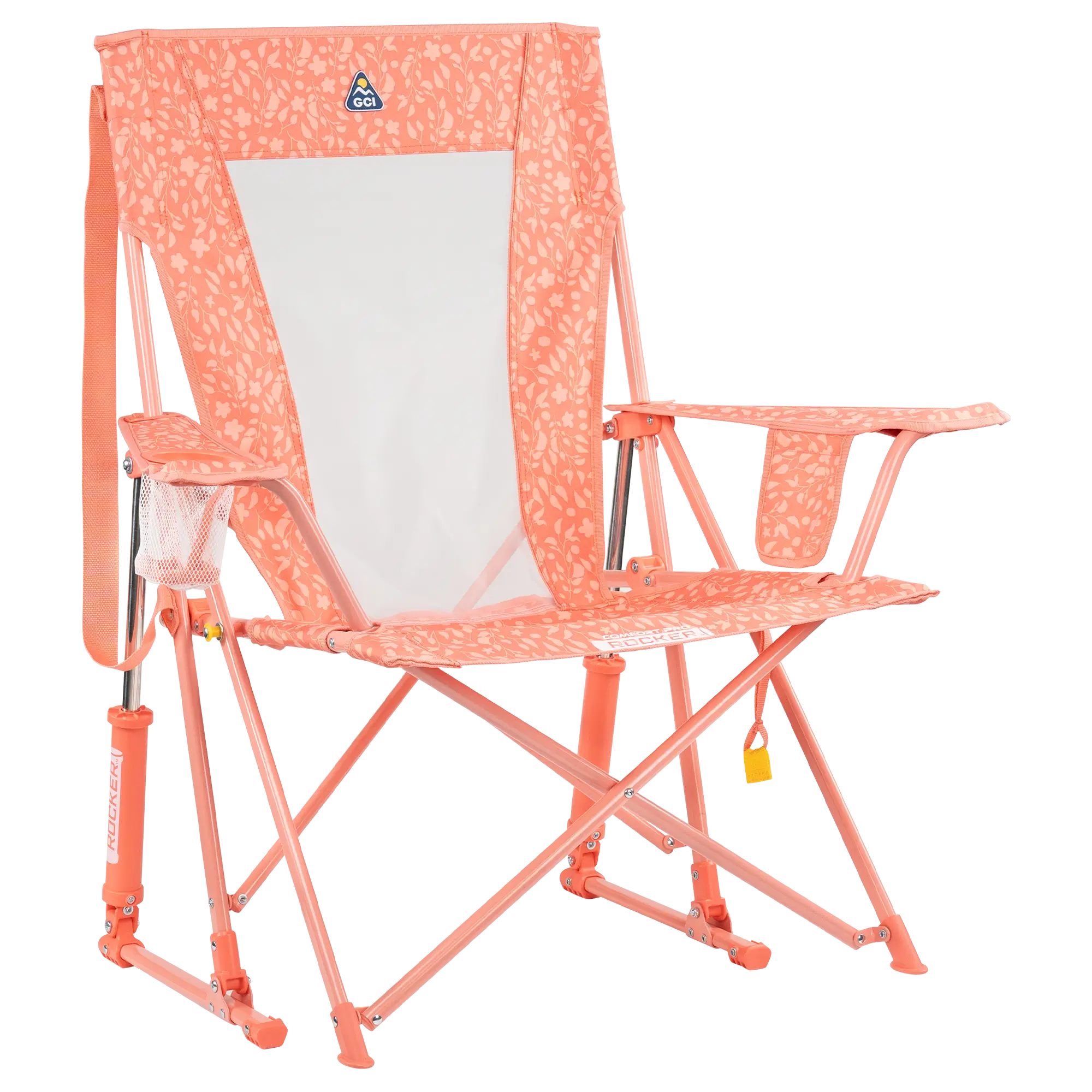 Patented Spring-Action Comfort Pro Rocker - Choice 375 - Freestyle Rocker Portable Outdoor Folding Chair - Coral Garden