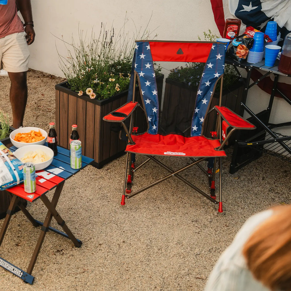 Luxury Camp Comfort Pro Rocker - USA Anniversary Deluxe - Choice 424 - Patented Spring-Action Rocking Chair for Camping Detail