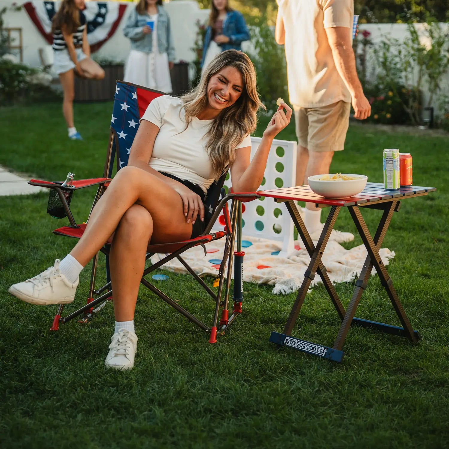 Luxury Camp Comfort Pro Rocker - USA Anniversary Deluxe - Choice 424 - Patented Spring-Action Rocking Chair for Camping Detail