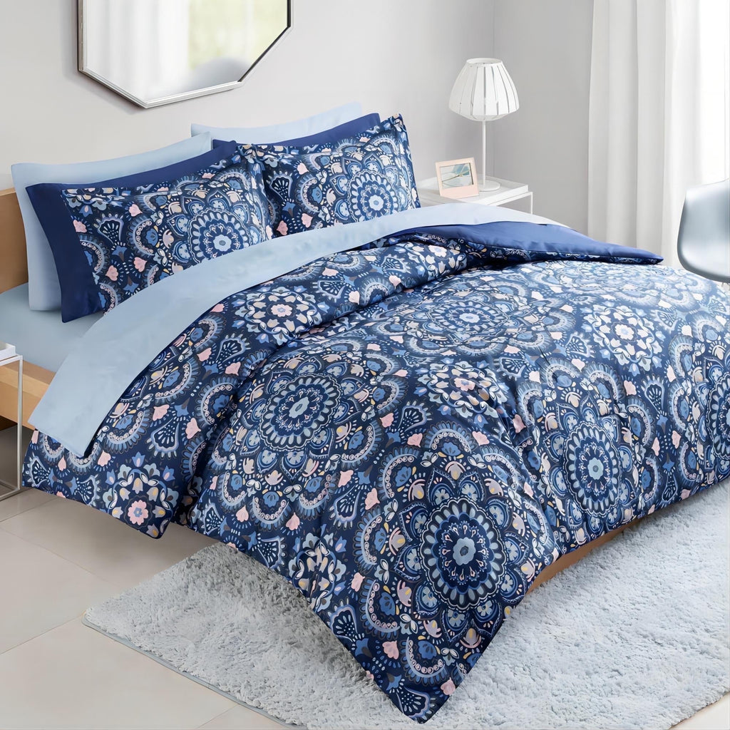 Heavyweight Warmth Queen Size Comforter Set, 9-Piece Bed in a Bag Queen, Navy Blue Bedding Comforter Set with Comforter, Flat Sheets, Fi... - All-Season Down Alternative Comforter Insert - Default Title