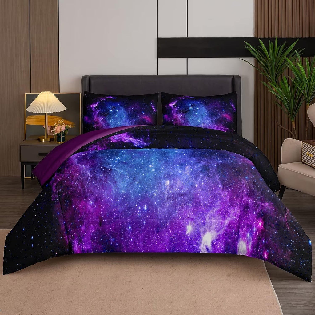 Heavyweight Warmth Galaxy Comforter Set Outer Space Purple Starry Sky Night Pattern Bedding Set for Girls Boys Kids Teens Twin Size with... - All-Season Down Alternative Comforter Insert - Default Title