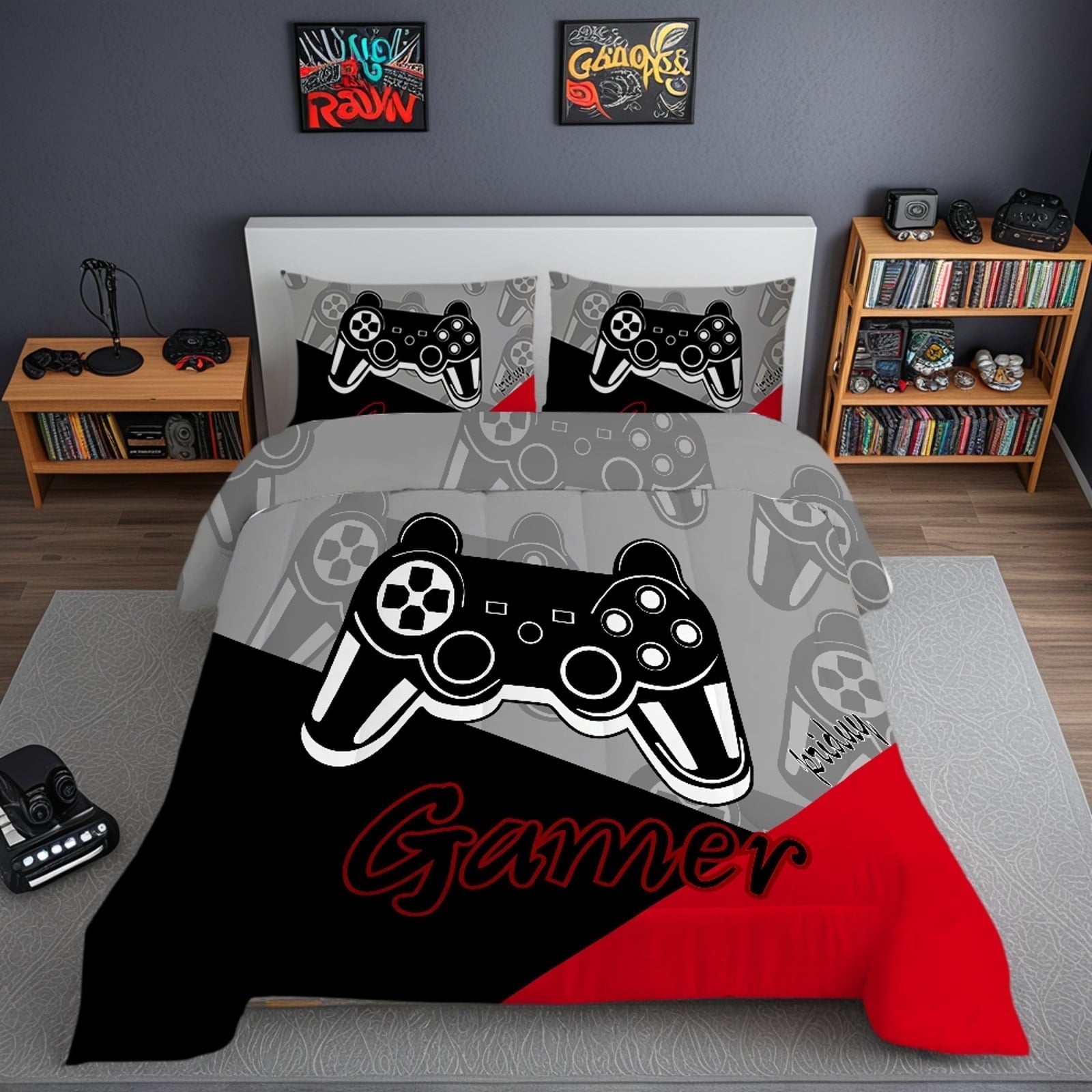 Hypoallergenic Cloud Gaming Comforter for Kids Boys Teens Video Game Bedding Set Gamer Comforter Gamepad Comforter Set Full Size Red Black... - Cloud-Like Soft Lightweight Bed Comforter - Default Title