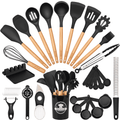 Non-Stick Safe Silicone Cooking Utensils Set, 38 PCS Kitchen Utensils Set for 446°F Heat Resistant, Food Grade Utensil Sets with Woo... - Premium Stainless Steel Cooking Utensil for Non-Stick Pots - Default Title