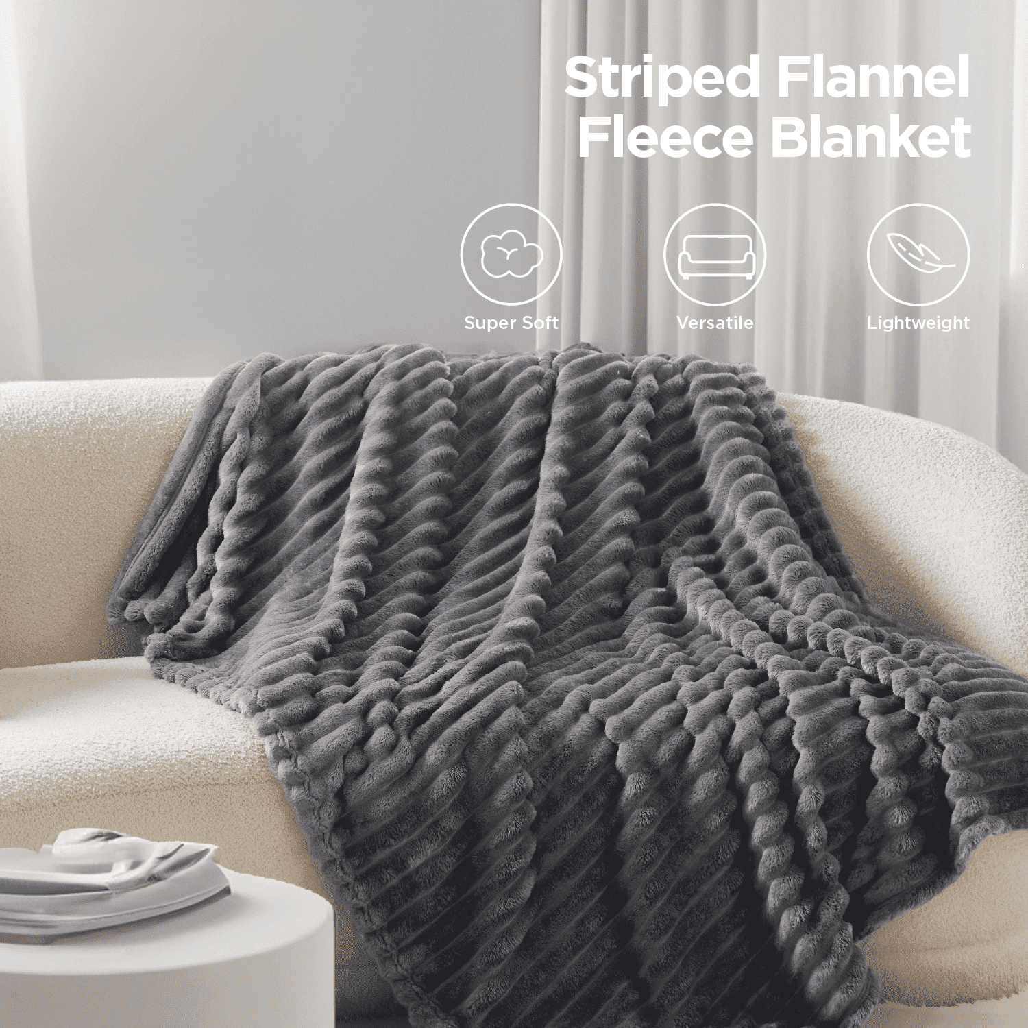 Lightweight Warm Grey Fleece Throw Blanket for Couch - Super Soft Cozy Blankets for Women, Girls, 50x60 inches - Luxury Knitted Decorative Throw Blanket with Fringes - Default Title