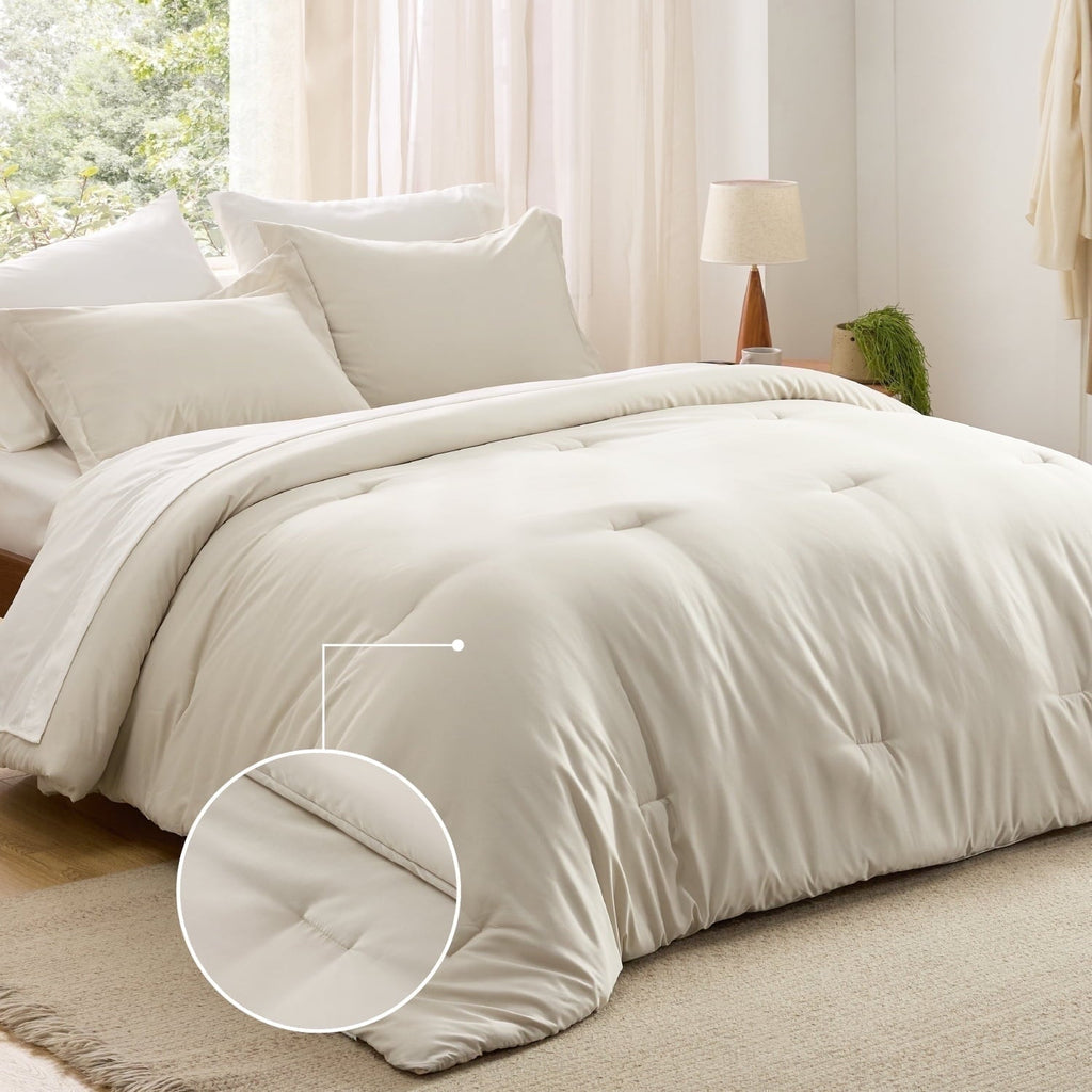 Heavyweight Warmth Twin Comforter Set Beige, 5 Pieces Lightweight Twin Bedding Sets Boho with Comforter, Sheet, Pillowcase & Sham - Hypoallergenic Ultra-Fluffy Quilt for Winter - Default Title