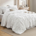 Luxurious Quilted White Queen Comforter Set- 7 Pieces Pintuck Bedding Set with Comforters, Sheets, Pillowcases & Shams - Luxurious Quilted Duvet Cover Set - Default Title