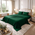 Cooling Sateen Bed Sheet Set Twin 3 Piece Hunter Green Breathable Soft Cotton Jersey Sheets with Deep Pockets, Unisex - Premium Ultra-Soft Pillowcase Pair for Sleeping - Default Title