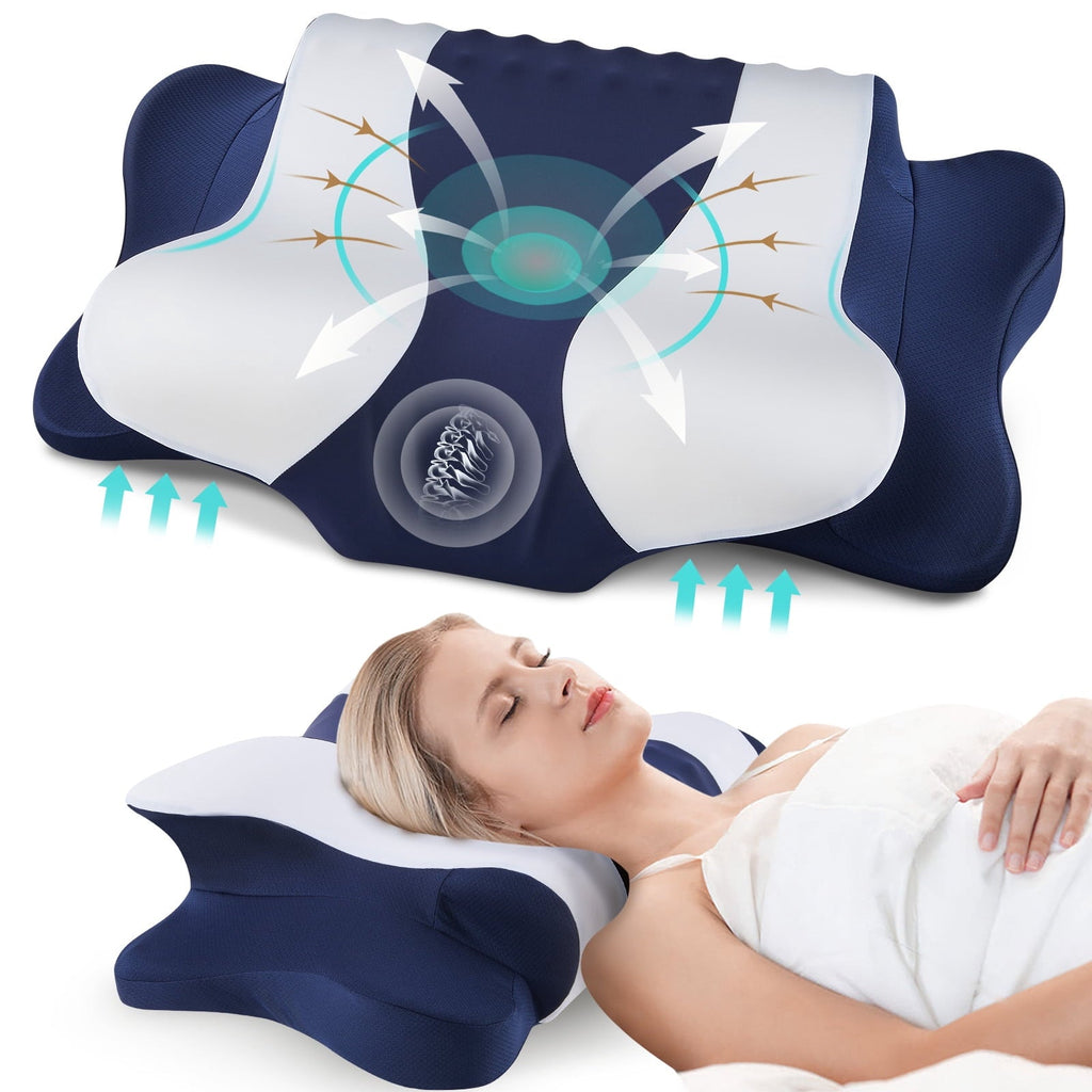 Hotel Collection Cervical Neck Pillow for Pain Relief Sleeping, Memory Foam Pillow Neck Pillow Bed Pillow with Pillowcase for Side Bac... - Decorative Throw Pillow Cushion for Sofa & Bed - Default Title