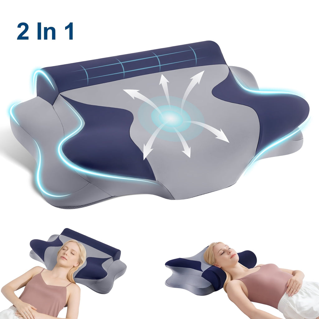 Fluffy Shredded Cooling Bed Pillow for Neck & Shoulder Pain Relief, Cervical Support Comfort Pillow for Side Back Stomach Sleeper, Er... - Ergonomic Memory Foam Pillow for Neck Pain Support - Default Title