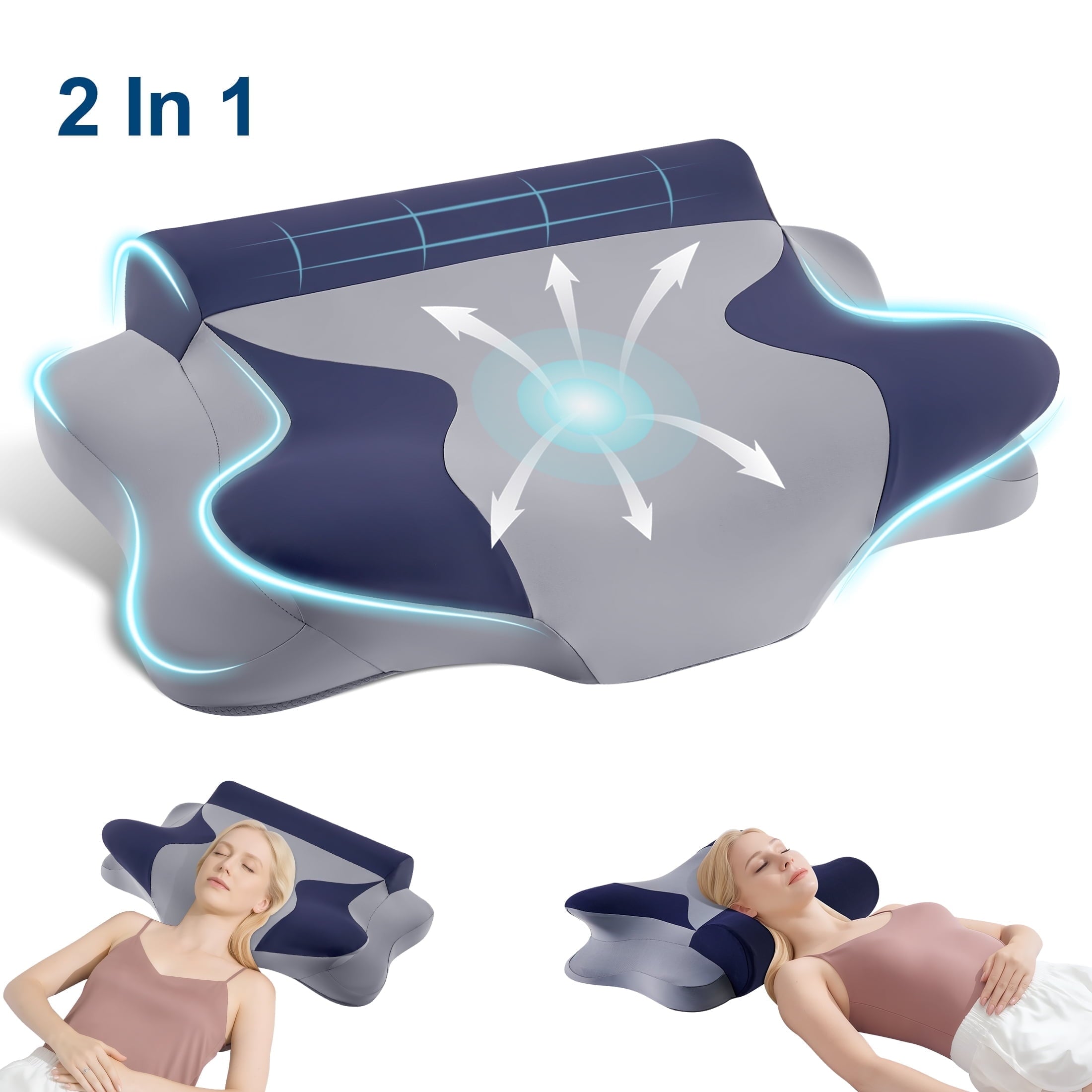 Fluffy Shredded Cooling Bed Pillow for Neck & Shoulder Pain Relief, Cervical Support Comfort Pillow for Side Back Stomach Sleeper, Er... - Ergonomic Memory Foam Pillow for Neck Pain Support - Default Title