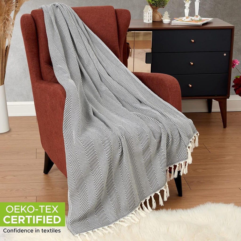 Cozy Fleece Turkish Cotton Throw Blanket & Beach Towel, 60"x70" Boho Decorative Blanket for Couch, Bed, Sofa & Outdoor, Lightweig... - Cozy Fleece Throw Blanket for Couch & Bed - Default Title