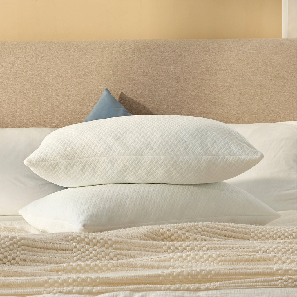Decorative Plump 2 Pack Bed Pillow, Shredded Gel Memory Foam Pillow, Standard Queen, Medium, Made in USA - Ergonomic Memory Foam Pillow for Neck Pain Support - Default Title