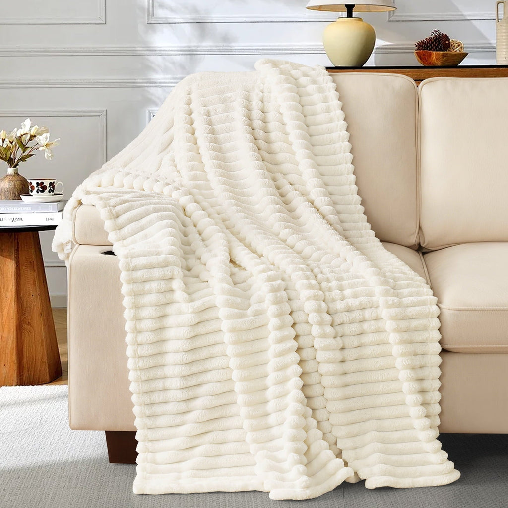 Reversible Sherpa White Fleece Throw Blanket for Couch, Super Soft Cozy Blankets and Throws, Decorative Fleece Blankets for Women Men G... - Luxury Knitted Decorative Throw Blanket with Fringes - Default Title