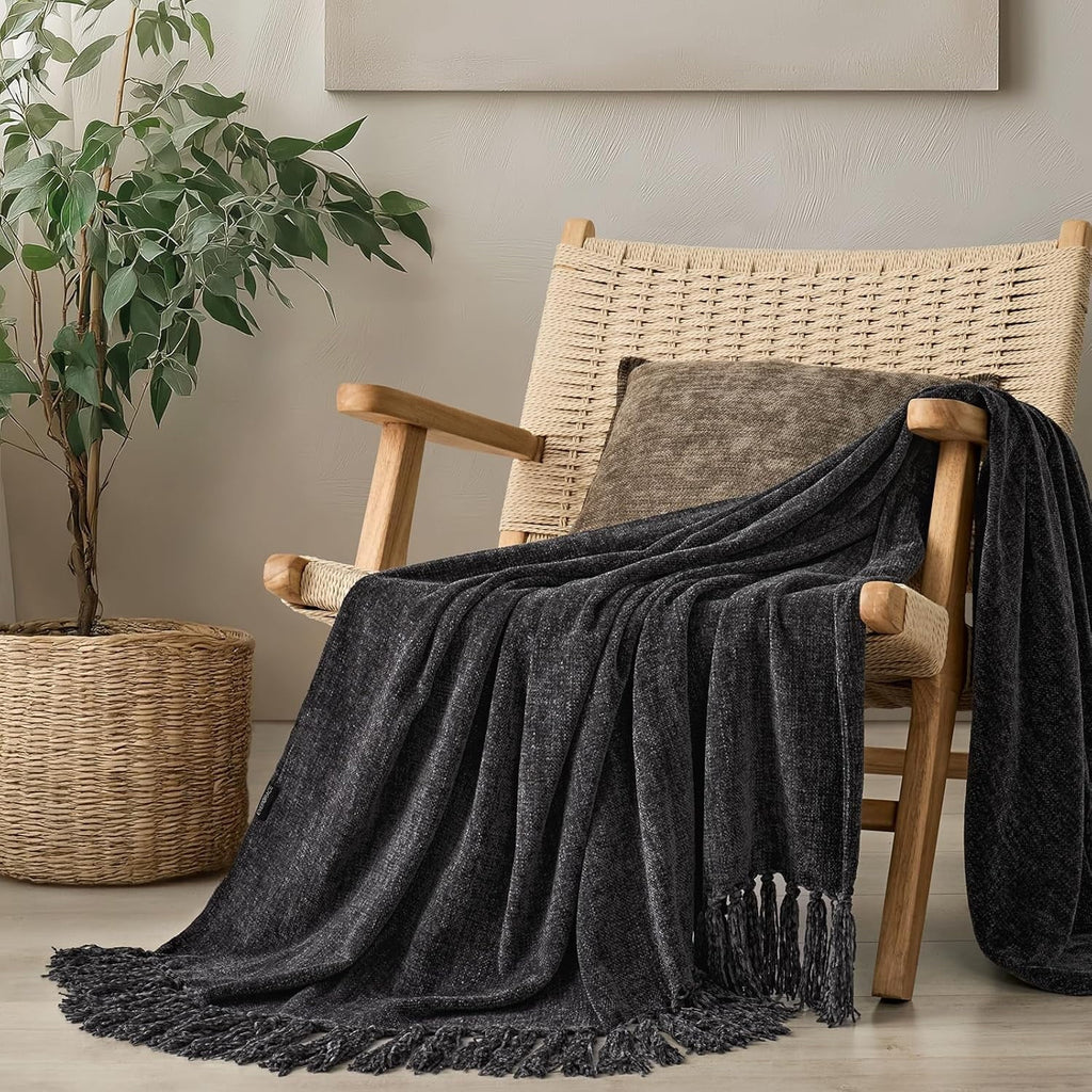 Reversible Sherpa Soft Chenille Throw Blanket for Couch, Cozy Plush Fuzzy Decorative Chenille Knit Throw Blanket with Tassels, Lightwei... - Lightweight Plush Warm Blanket for All Seasons - Default Title