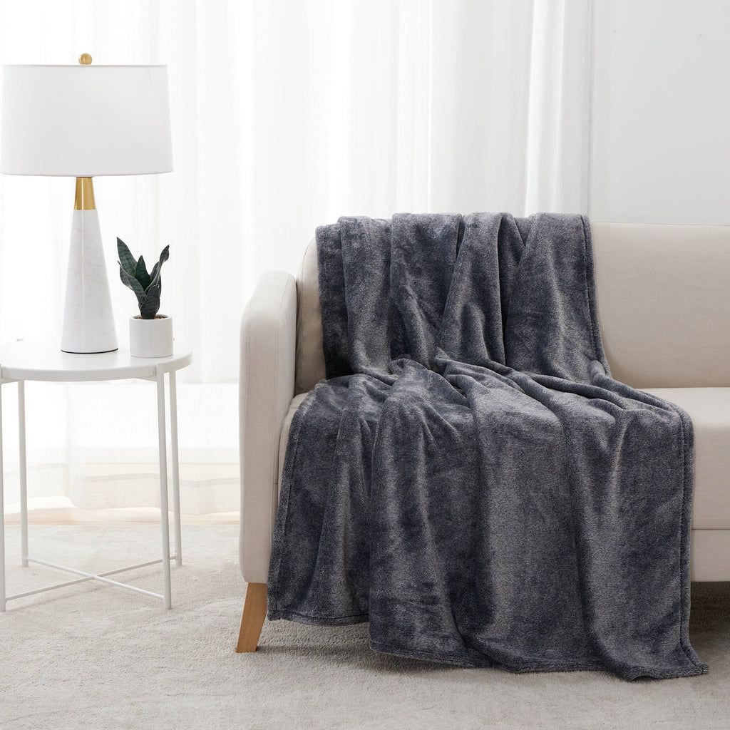 Reversible Sherpa Plush Heathered Soft Oversized Throw Blanket, Gray - Lightweight Plush Warm Blanket for All Seasons - Default Title