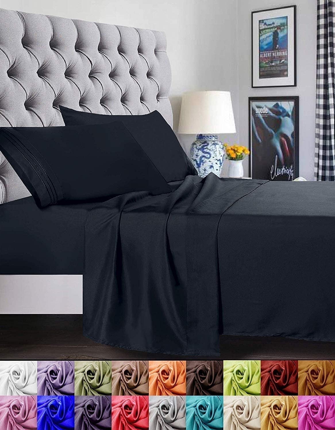 Ultra-Soft 1800 Series Microfiber Bed Sheets 6-Piece Set, Deep Pocket, Queen Black - Premium Ultra-Soft Pillowcase Pair for Sleeping - Default Title