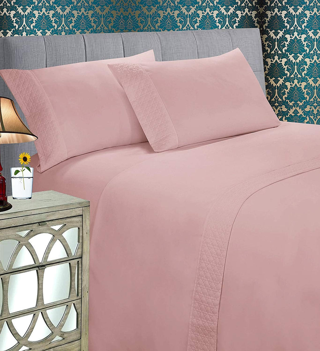 Wrinkle-Resistant 4 Pieces Bed Sheet Set With Flat Fitted and 2 Pillowcases King-Dusty Rose - Breathable Egyptian Cotton Flat & Fitted Sheets - Default Title