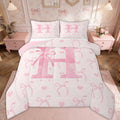 Heavyweight Warmth Kawaii Bowknot Bedding Sets Full with Comforter, Initial H Duvet Insert, Romantic Initial A-Z Decor, Reversible - Luxurious Quilted Duvet Cover Set - Default Title