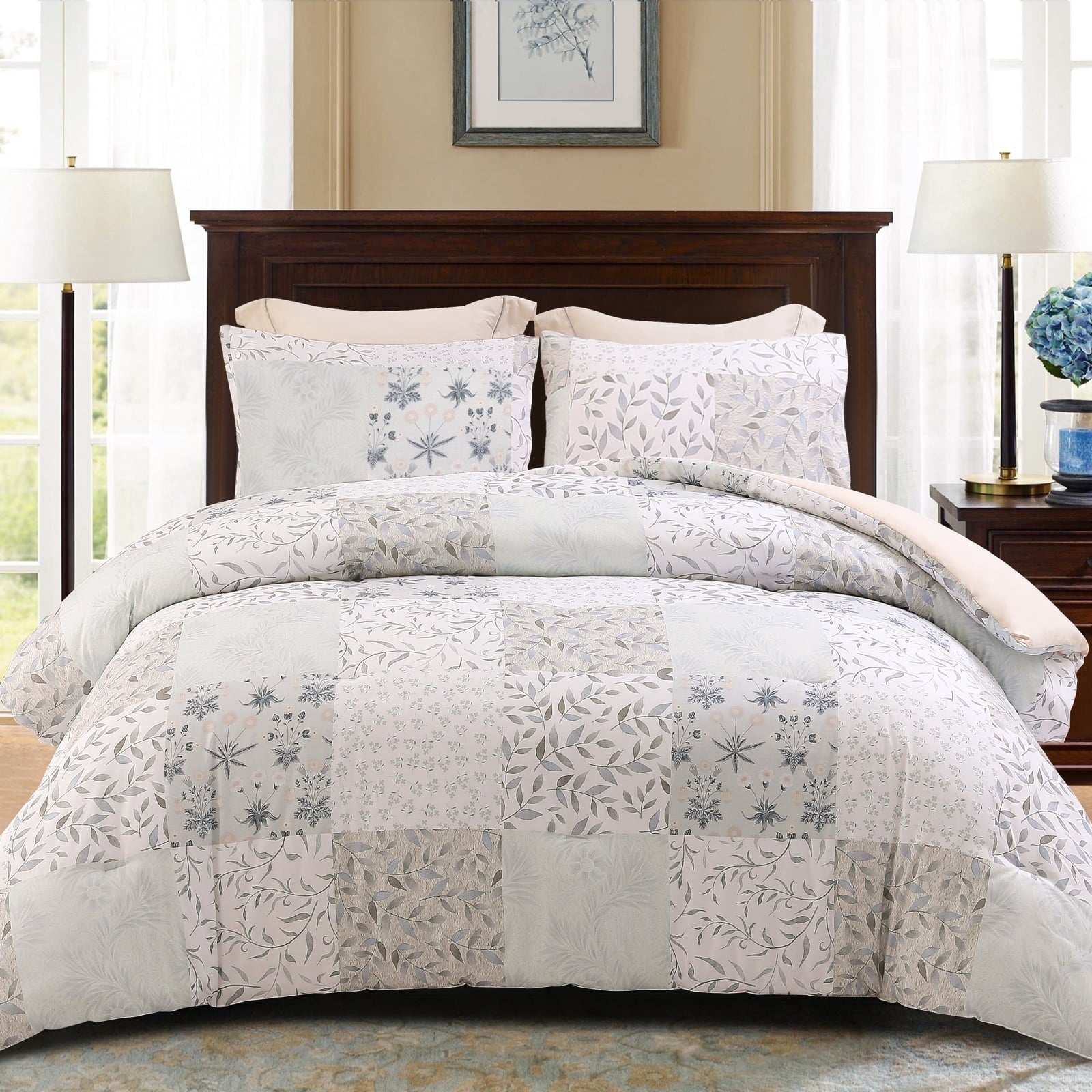 Luxurious Quilted 3-Piece Patchwork King Size Comforter Set, Microfiber Bedding Down Alternative Comforter for All Seasons with 2 Pillo... - Hypoallergenic Ultra-Fluffy Quilt for Winter - Default Title