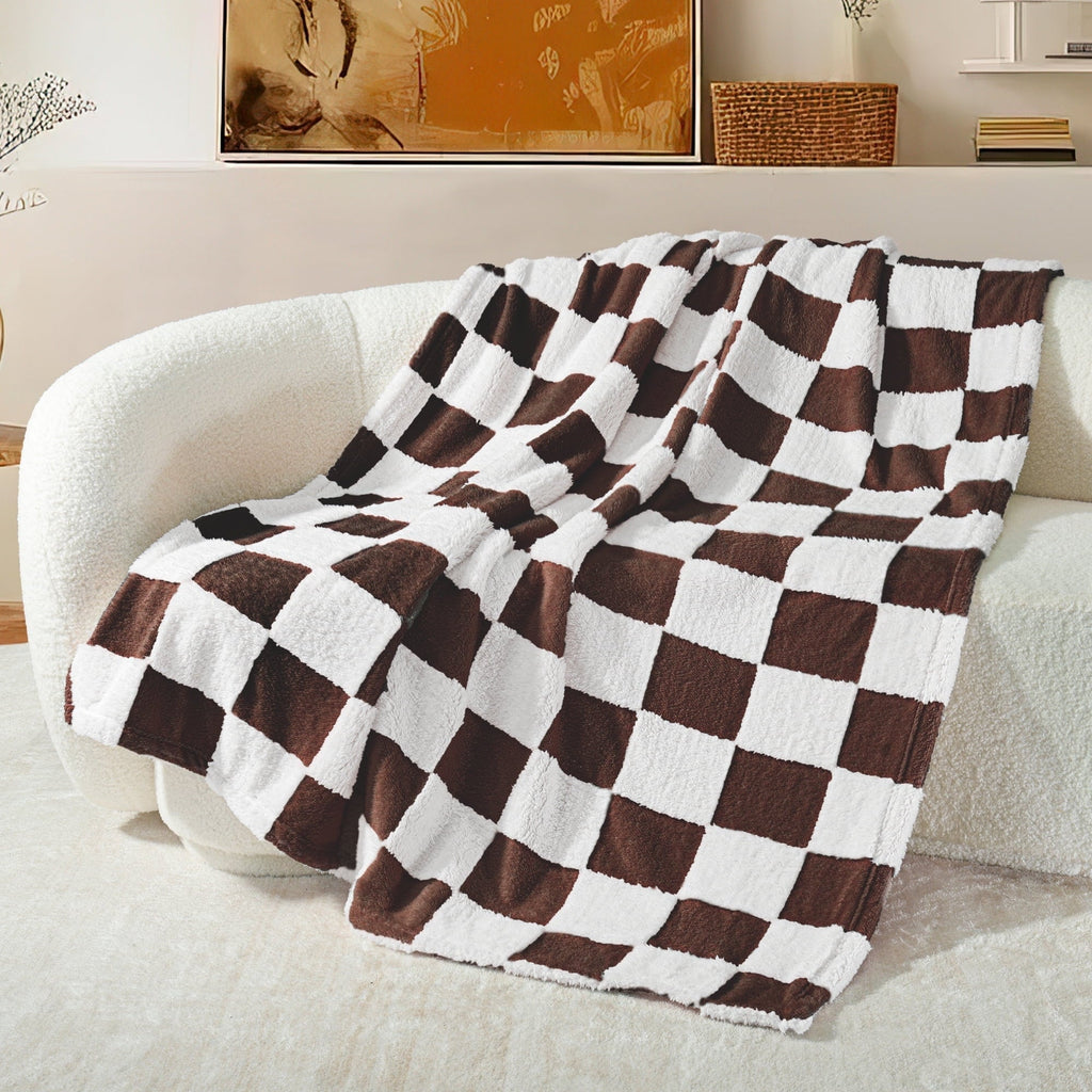 Decorative Knitted Checkered Throw Blanket, Super Soft and Warm Fluffy Fleece Blanket for Couch, Sofa, Bed, Cute Plaid Pattern, Coffee, ... - Lightweight Plush Warm Blanket for All Seasons - Default Title