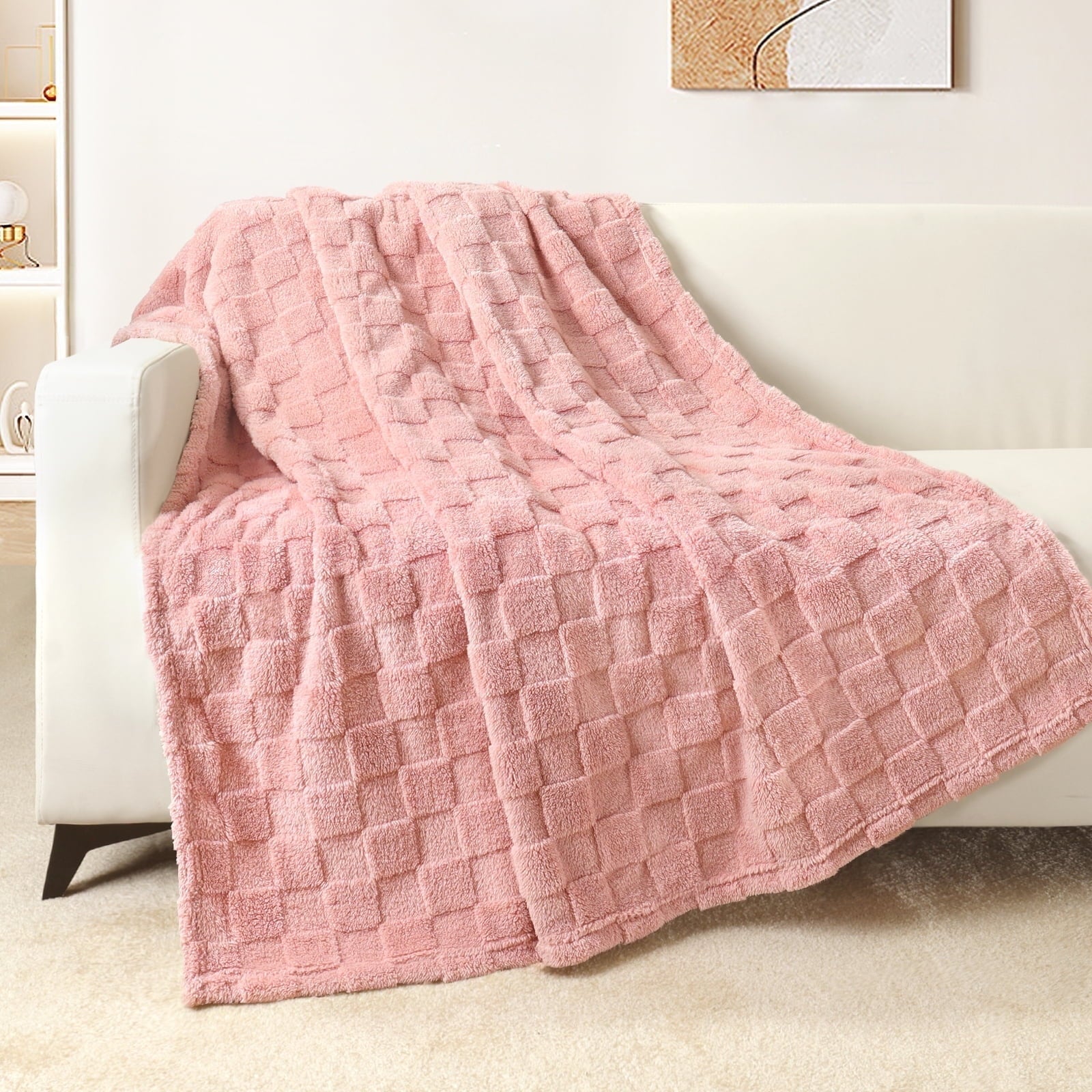 Super Soft Flannel Fleece Throw Blanket for Couch, Super Soft Warm Lightweight Checkered Pattern Blanket for All Seasons, Pink, 50"x60" - Cozy Fleece Throw Blanket for Couch & Bed - Default Title