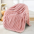 Decorative Knitted Fleece Throw Blanket for Couch, Super Soft 3D Striped Jacquard Blanket, Lightweight Fuzzy Cozy Blankets, Pink, 50"x60" - Cozy Fleece Throw Blanket for Couch & Bed - Default Title