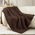 Decorative Knitted Fuzzy Fleece Throw Blanket for Couch Sofa, Lightweight Fluffy Solid Velvet Blanket, 50x60 Inches, Coffee - Super Soft Reversible Sherpa Flannel Blanket - Default Title