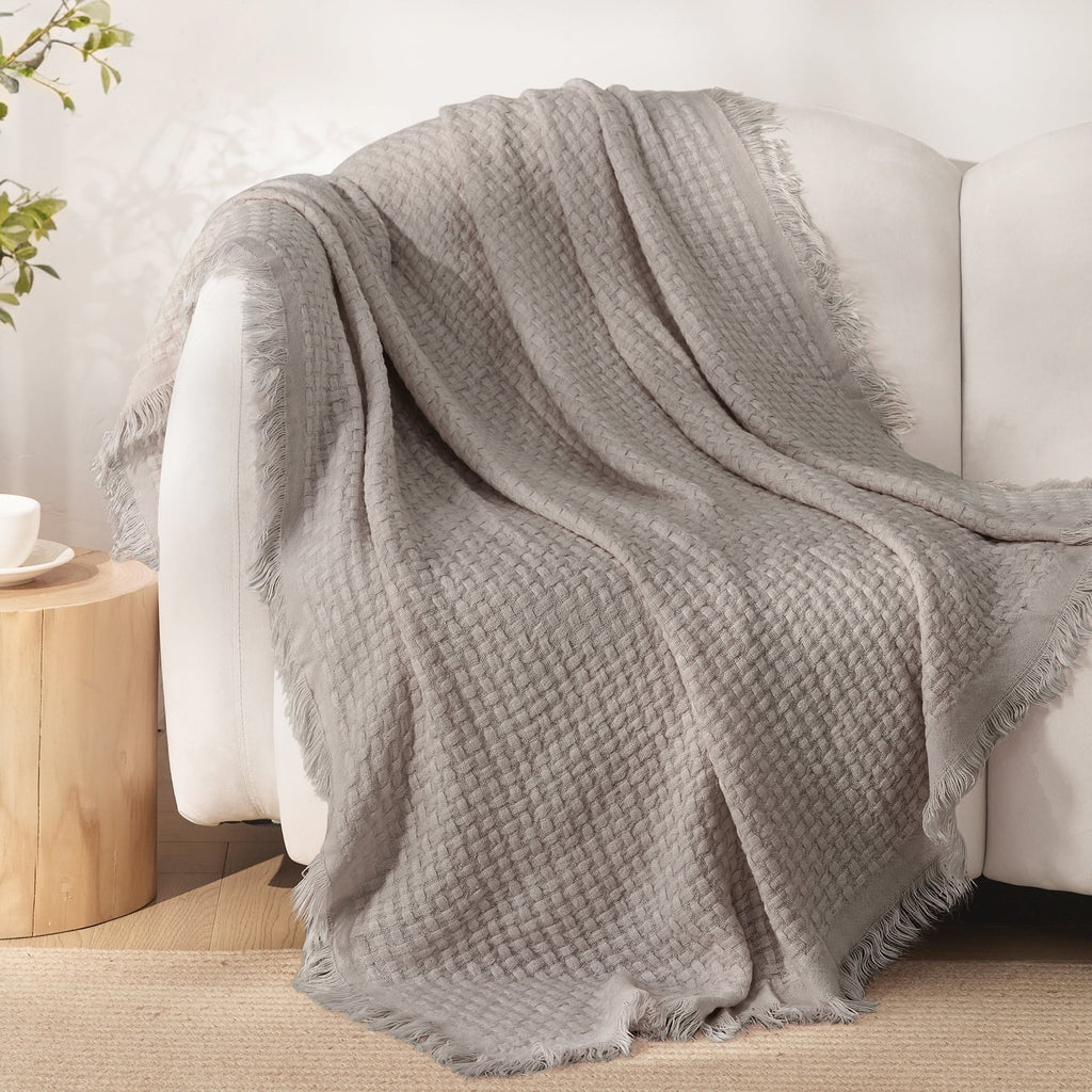 Reversible Sherpa Knitted Throw Blanket with Fringes for Couch, Soft and Warm Textured Throw for All Season, Lightweight Breathable Roo... - Lightweight Plush Warm Blanket for All Seasons - Default Title
