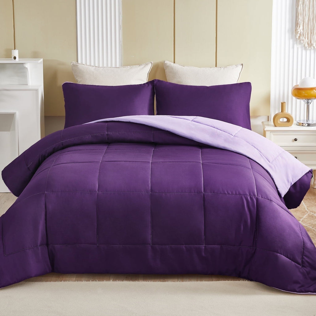 Heavyweight Warmth Lightweight Reversible 3-Piece Comforter Set All Seasons, Down Alternative Comforter with 2 Pillow Shams, Queen Size,... - All-Season Down Alternative Comforter Insert - Default Title