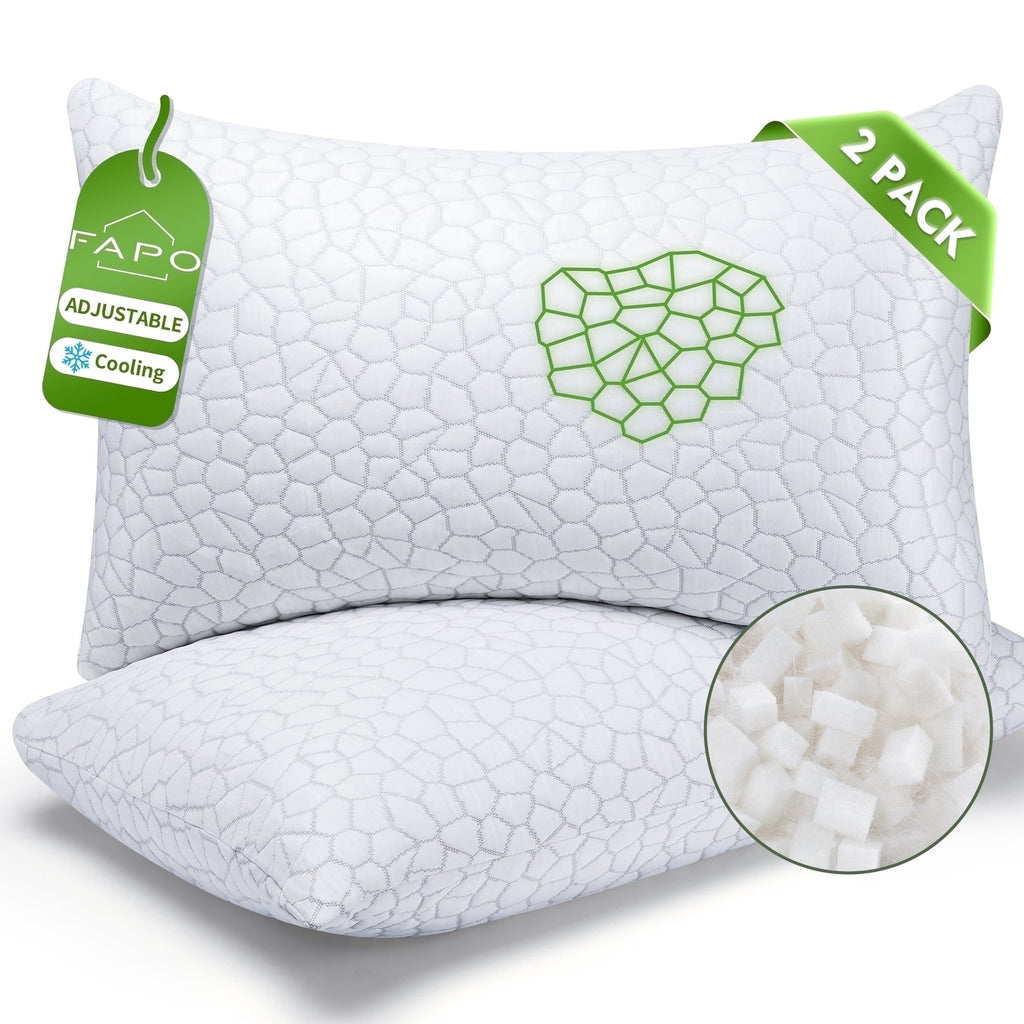 Ergonomic Memory Foam Cooling Memory Foam Queen Pillows for bed 2 Pack,Adjustable Support & Heat Dissipation Tech for Side,Back,Stomach & H... - Orthopedic Shredded Foam Bed Pillow Set - Default Title