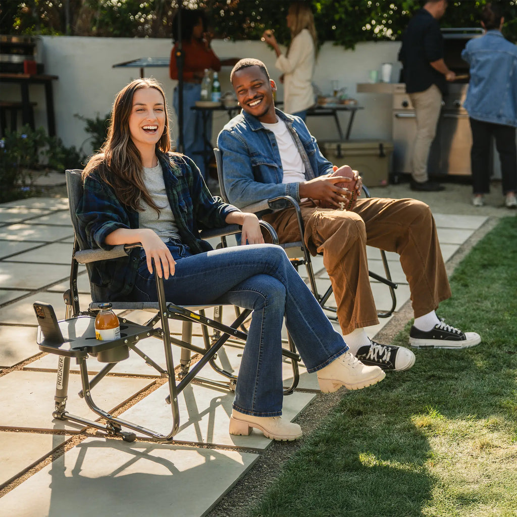 Premium All-Weather Freestyle Rocker with Side Table - Choice 853 - Heavy-Duty Kickback Rocker with Beverage Holder Detail