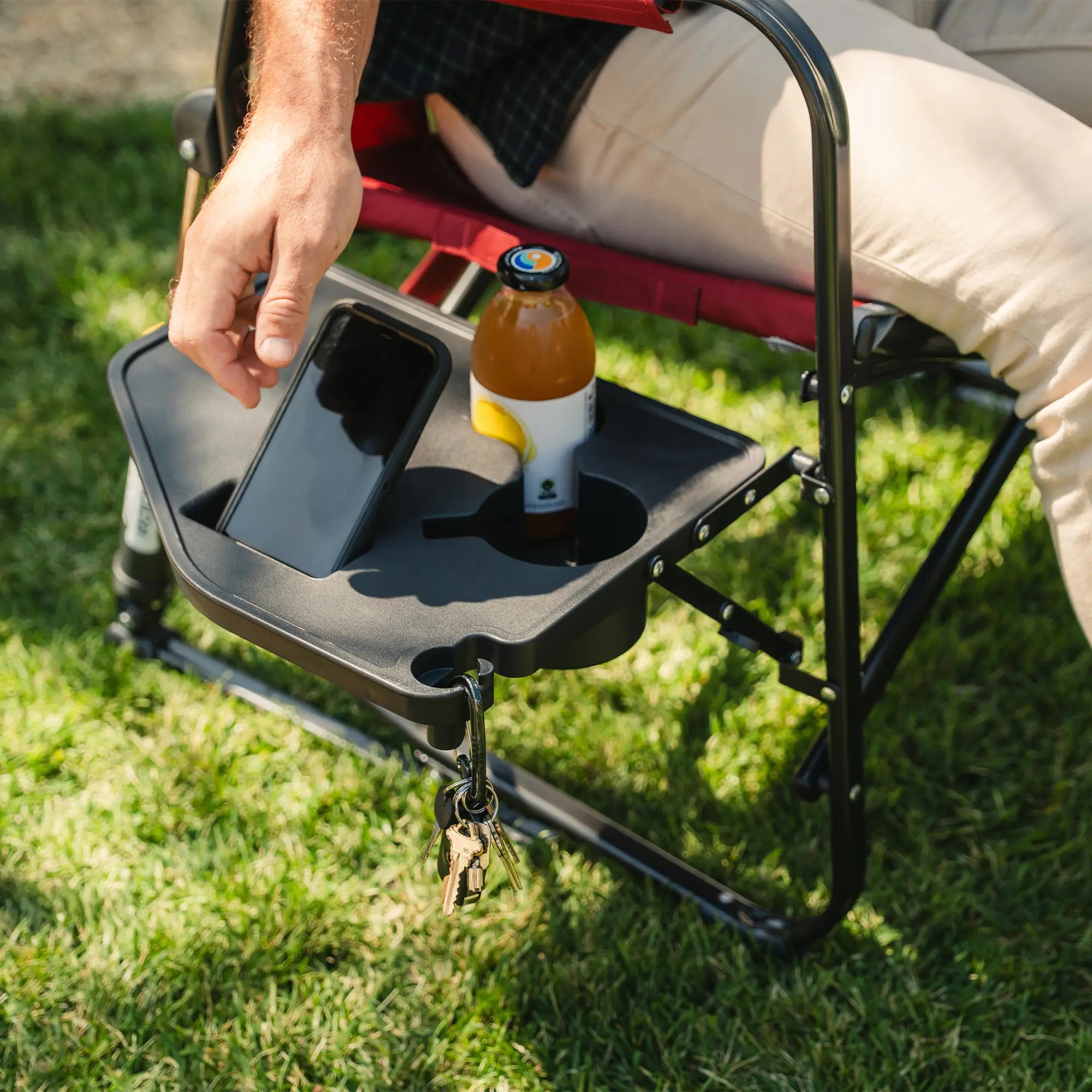 Luxury Camp Freestyle Rocker XL with Side Table - Choice 836 - Patented Spring-Action Rocking Chair for Camping Detail