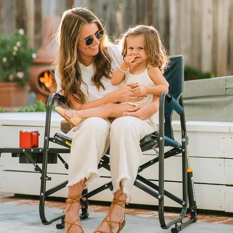 Premium All-Weather Freestyle Rocker with Side Table - Choice 853 - Heavy-Duty Kickback Rocker with Beverage Holder Detail