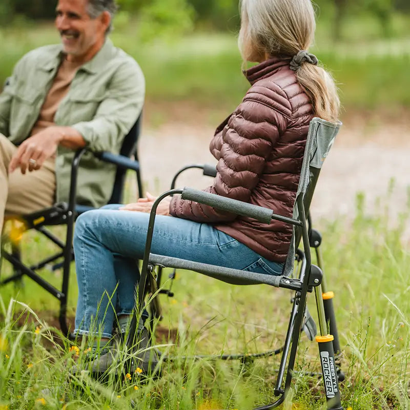 Premium All-Weather Freestyle Rocker with Side Table - Choice 853 - Heavy-Duty Kickback Rocker with Beverage Holder Detail