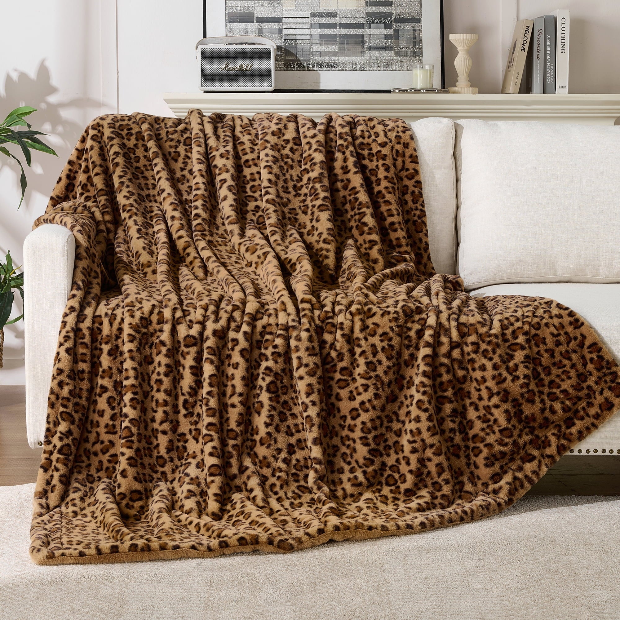 Cozy Fleece Leopard Print Throw Blanket Soft Cozy Fluffy Plush Cheetah Print Blanket for Home Decor,50"x60",Brown - Cozy Fleece Throw Blanket for Couch & Bed - Default Title