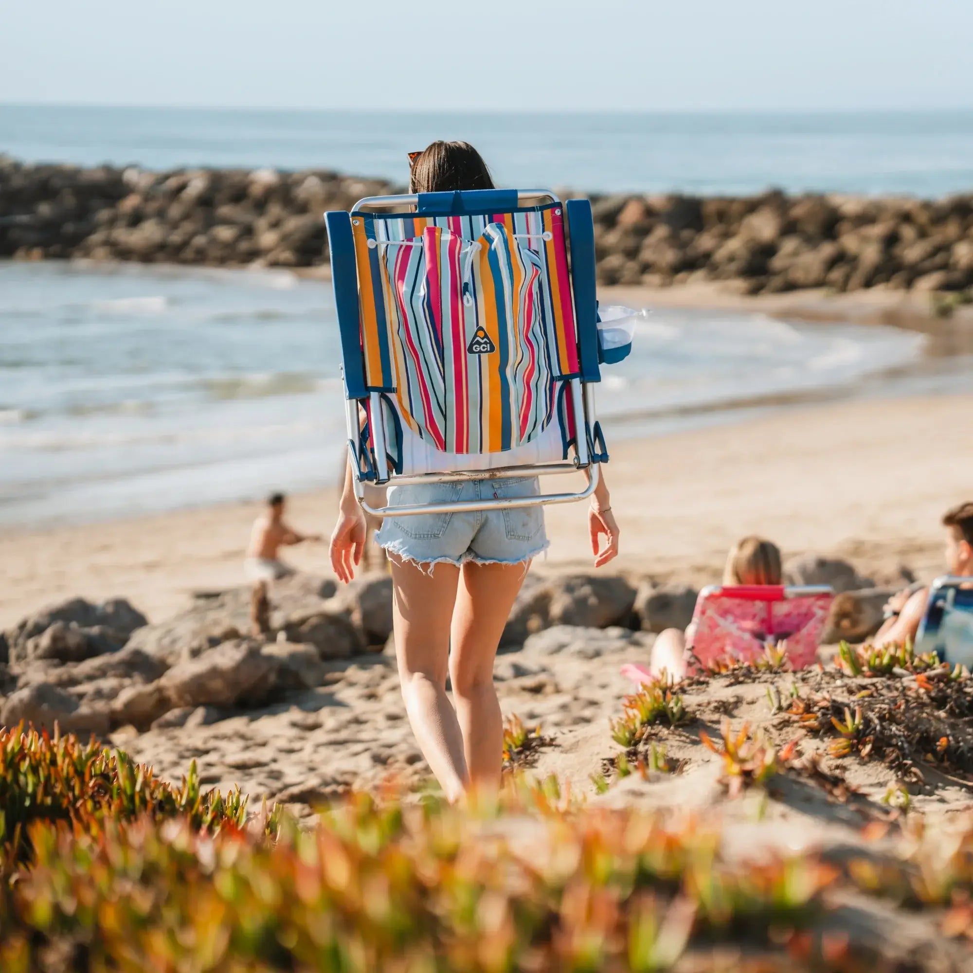 Reclining Beach Backpack Beach Chair - Choice 709 - Low-Profile Reclining Beach Chair with Backpack Straps Detail