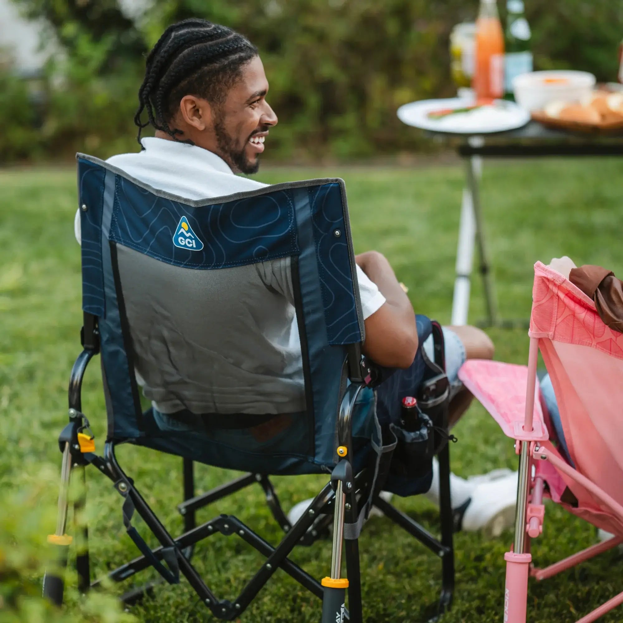 Patented Spring-Action Stowaway Rocker - Choice 794 - Heavy-Duty Kickback Rocker with Beverage Holder Detail