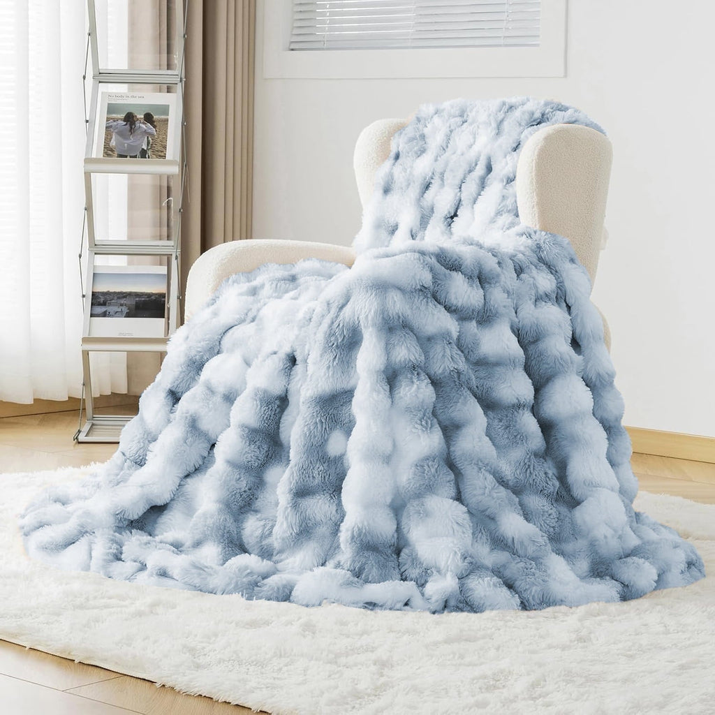 Cozy Fleece Faux Fur Blanket Fluffy Luxury Throw Blanket Plush Fuzzy Blanket for Couch Bed 50×60 Inches Tie-dyed Blue - Cozy Fleece Throw Blanket for Couch & Bed - Default Title