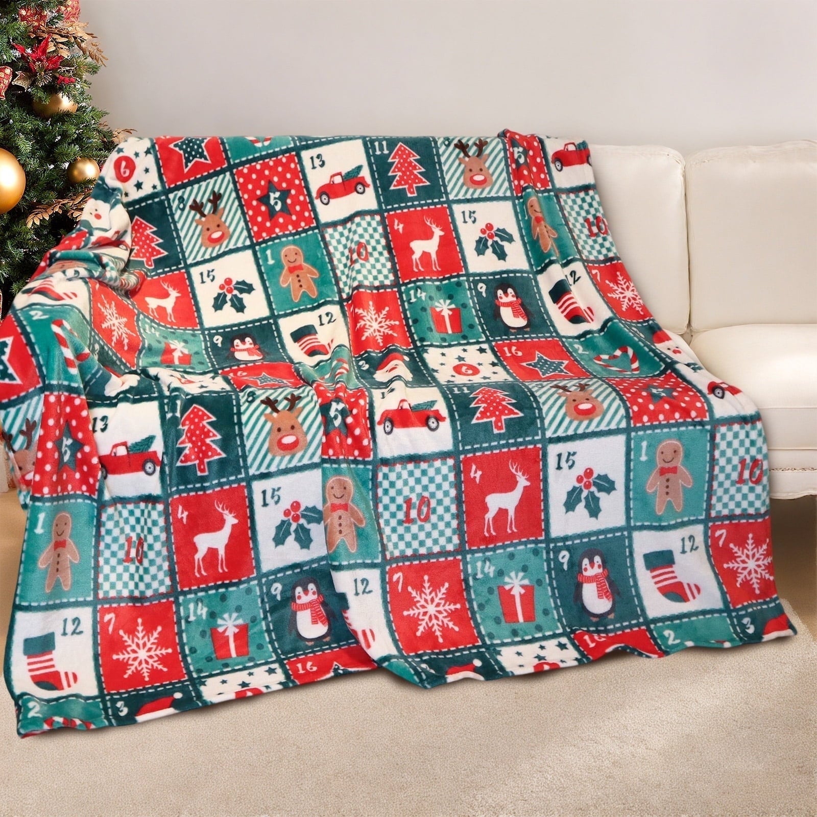 Decorative Knitted Cozy Blanket Printed Blanket Throw Christmas Blanket - 300 GSM Fleece Blanket Throw Size Blanket for Home Decoration,... - Cozy Fleece Throw Blanket for Couch & Bed - Default Title