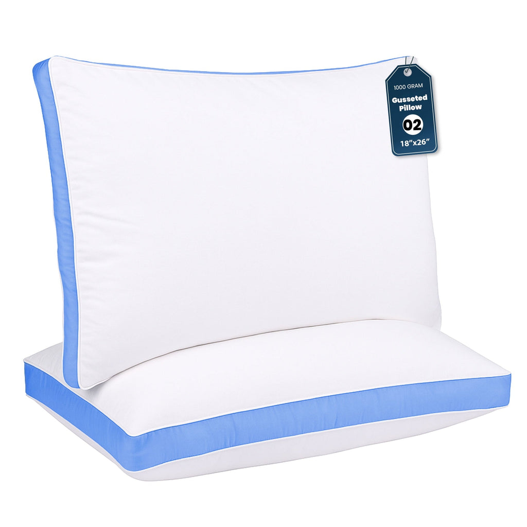 Decorative Plump Gusseted Queen 18x26 Bed Pillows for Sleeping Set of 2 Polycotton White Blue Stripe Comfortable - Orthopedic Shredded Foam Bed Pillow Set - Default Title