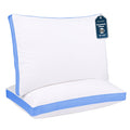 Decorative Plump Gusseted Queen 18x26 Bed Pillows for Sleeping Set of 2 Polycotton White Blue Stripe Comfortable - Orthopedic Shredded Foam Bed Pillow Set - Default Title