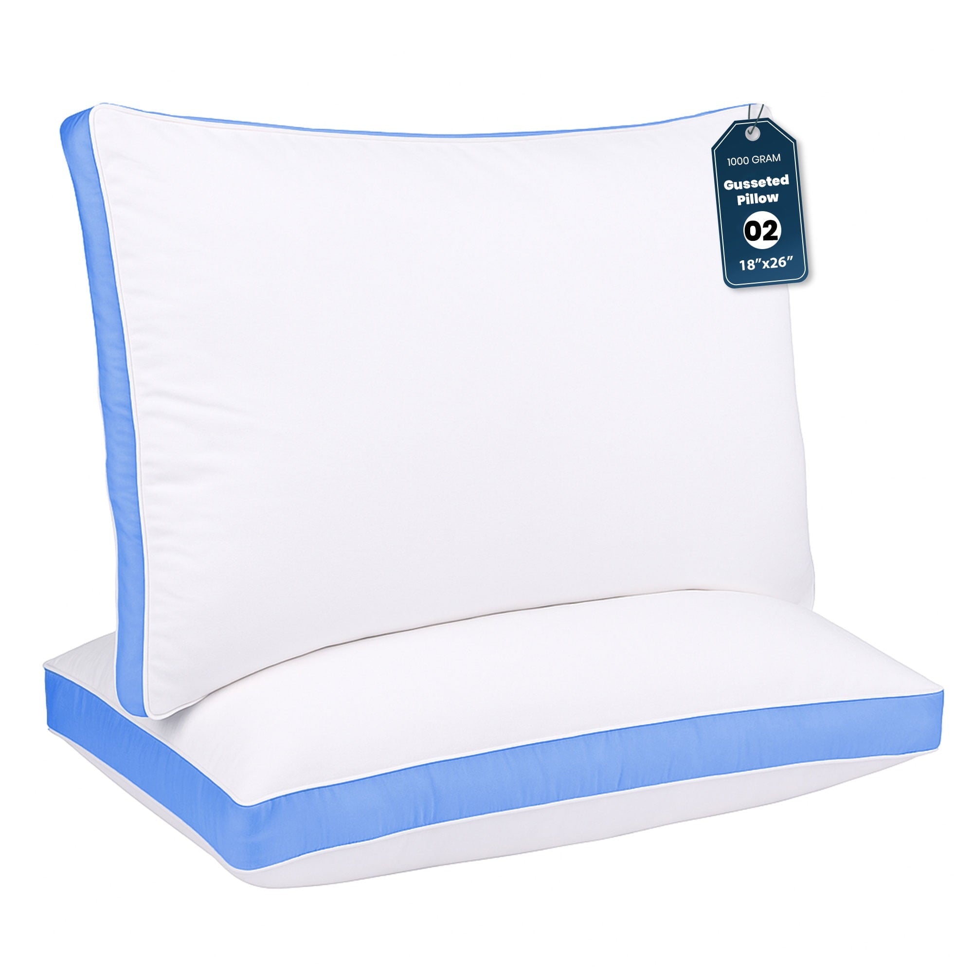 Decorative Plump Gusseted Queen 18x26 Bed Pillows for Sleeping Set of 2 Polycotton White Blue Stripe Comfortable - Orthopedic Shredded Foam Bed Pillow Set - Default Title